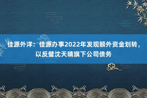 佳源外洋：佳源办事2022年发现额外资金划转，以反璧沈天晴旗下公司债务