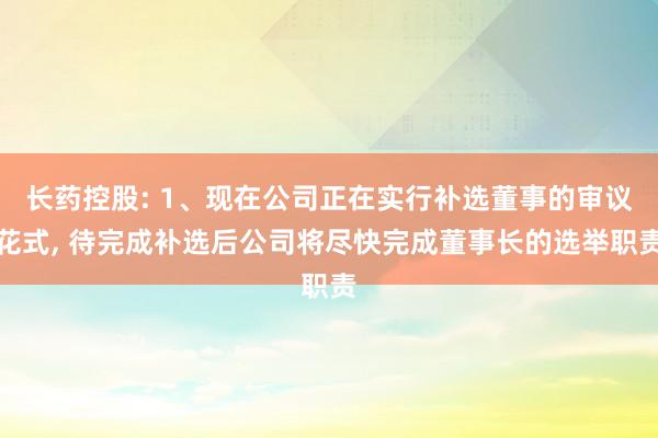 长药控股: 1、现在公司正在实行补选董事的审议花式, 待完成补选后公司将尽快完成董事长的选举职责