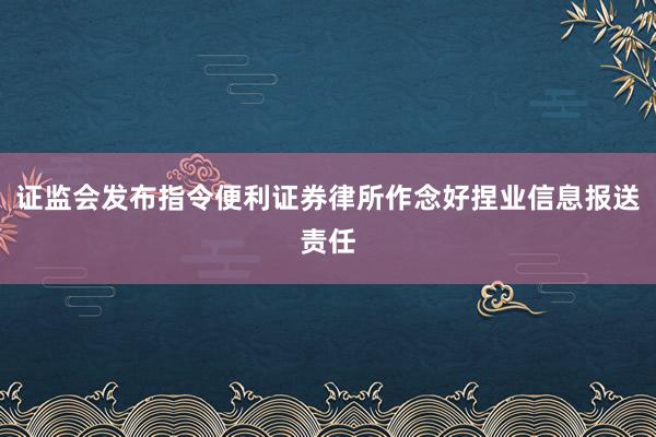 证监会发布指令便利证券律所作念好捏业信息报送责任