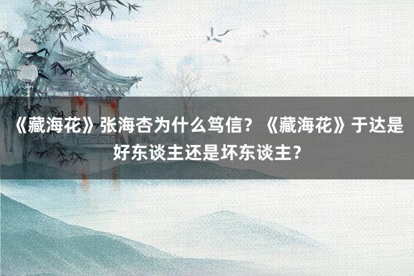 《藏海花》张海杏为什么笃信？《藏海花》于达是好东谈主还是坏东谈主？