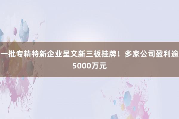 一批专精特新企业呈文新三板挂牌！多家公司盈利逾5000万元