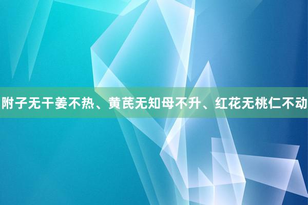 附子无干姜不热、黄芪无知母不升、红花无桃仁不动